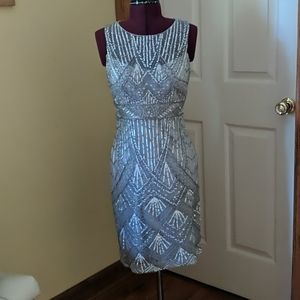 Sue Wong Platinum Beaded Short Cocktail Dress, 4